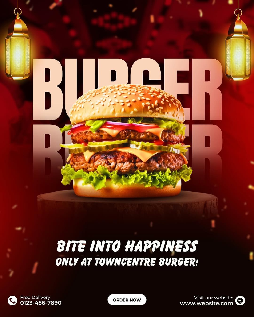 Delicious gourmet burger menu design for a modern cafe restaurant.